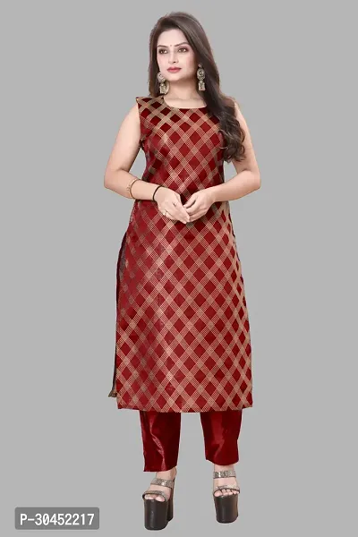 Elegant Maroon Woven Design Jacquard A-Line Kurta Pant With Dupatta For Women-thumb2