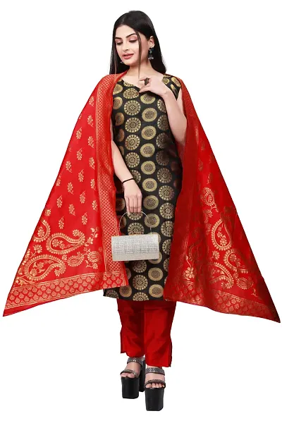 Elegant Jacquard Art Silk Kurta with Pant And Dupatta Set For Women