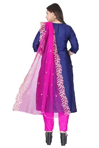 Stylish Navy Blue Silk Kurta, Bottom And Dupatta Set For Women-thumb2