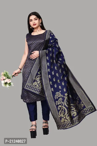 Stylish A-Line Navy Blue Jacquard Jacquard kurta Set