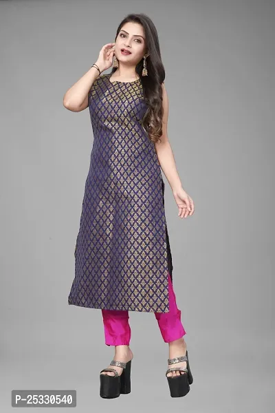 A-Line Black Woven Design Jacquard kurta Set-thumb0