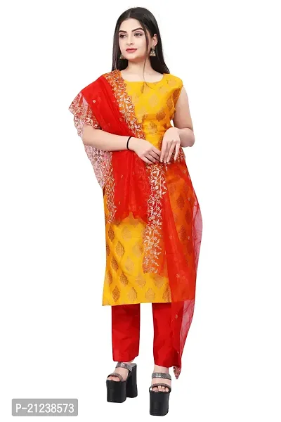 Stylish A-Line Yellow Jacquard Jacquard kurta Set-thumb0