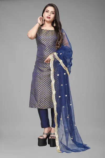 Stylish A-Line Woven Design Jacquard Kurta Set