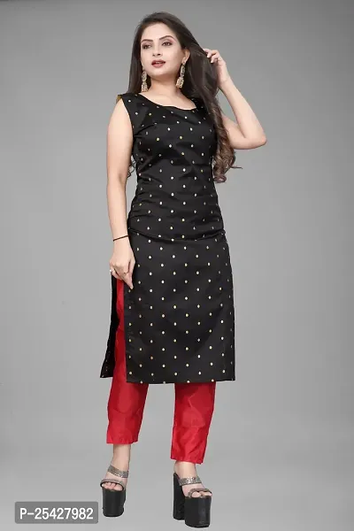 A-Line Black Woven Design Jacquard Kurti-thumb0