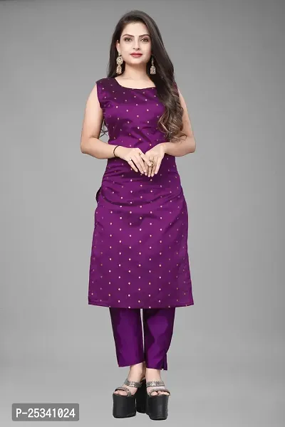 A-Line Purple Woven Design Jacquard kurta Set-thumb2