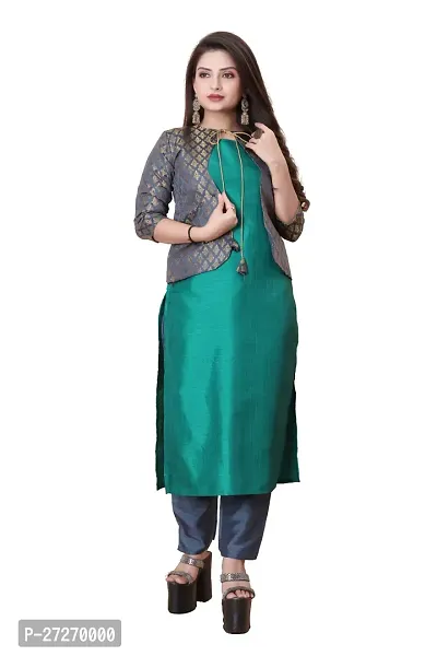 Stylish Soft Silk Kurta With Pant And Koti Set For Women-thumb0