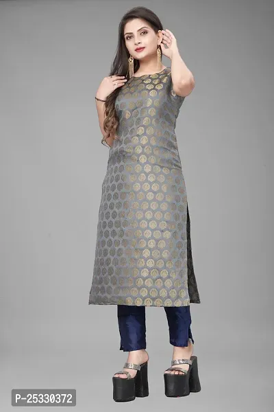 A-Line Black Woven Design Jacquard kurta Set