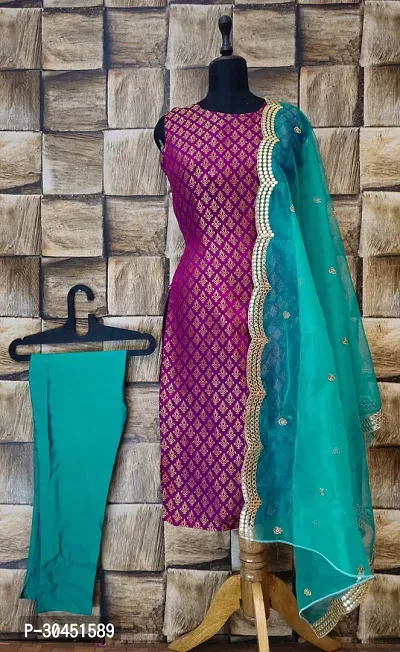 Stylish Purple Jacquard Kurta, Bottom And Dupatta Set For Women