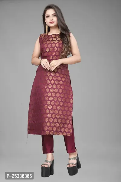 A-Line Black Woven Design Jacquard kurta Set