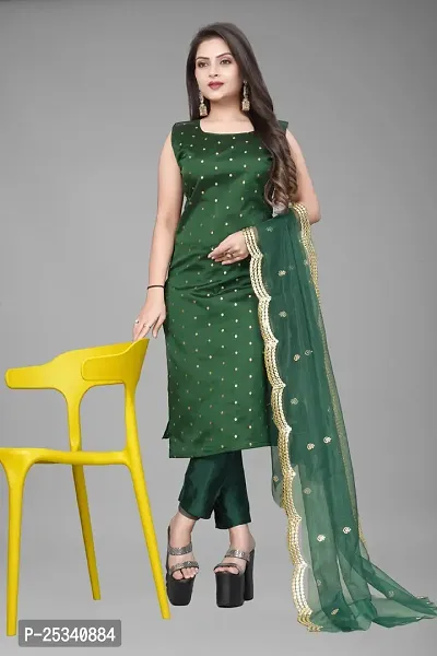 A-Line Green Woven Design Jacquard kurta Set