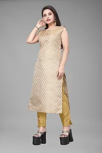 A-Line Beige Woven Design Jacquard kurta Set-thumb1