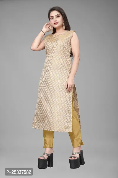 A-Line Beige Woven Design Jacquard kurta Set-thumb2