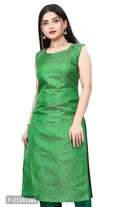 Stylish A-Line Green Woven Design Jacquard kurta Set-thumb0