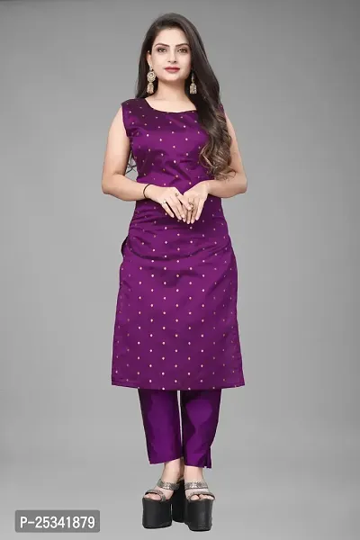 A-Line Purple Woven Design Jacquard kurta Set-thumb2