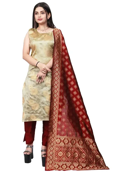 Stylish Jacquard A-Line Woven Design Kurta Bottom Dupatta Set