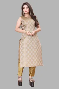 Elegant Beige Woven Design Jacquard A-Line Kurta Pant With Dupatta For Women-thumb1