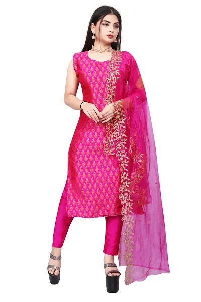 Elegant Banarasi Silk Jacquard Weave Dress Material with Dupatta For Women