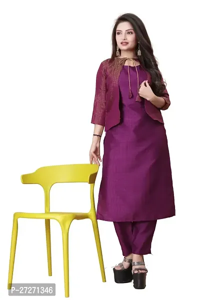 Stylish Soft Silk Kurta With Pant And Koti Set For Women-thumb0