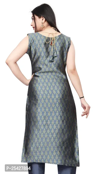 A-Line Grey Woven Design Jacquard Kurti-thumb3