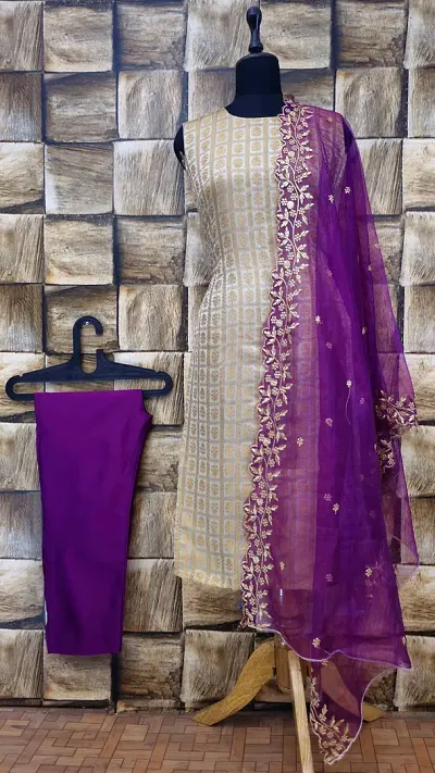 Stylish Jacquard Kurta, Bottom And Dupatta Set For Women