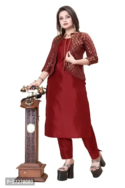 Stylish Soft Silk Kurta With Pant And Koti Set For Women-thumb0