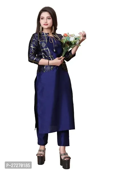 Stylish Soft Silk Kurta With Pant And Koti Set For Women-thumb0