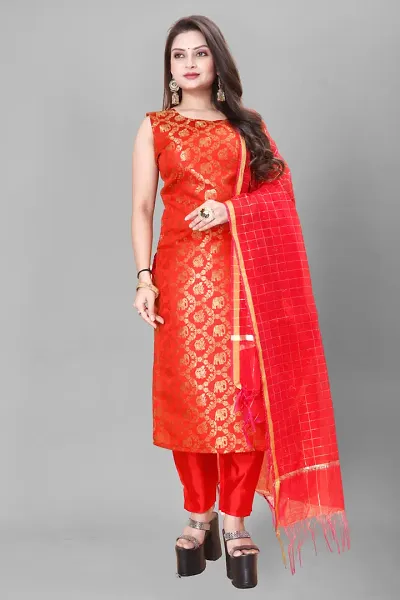 Elegant Banarasi Silk Jacquard Weave Dress Material with Dupatta For Women