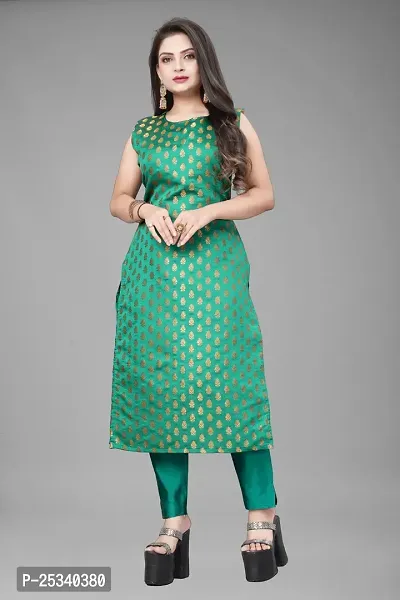 A-Line Teal Woven Design Jacquard kurta Set-thumb2