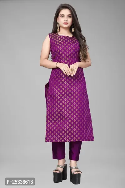 A-Line Purple Woven Design Jacquard kurta Set-thumb2