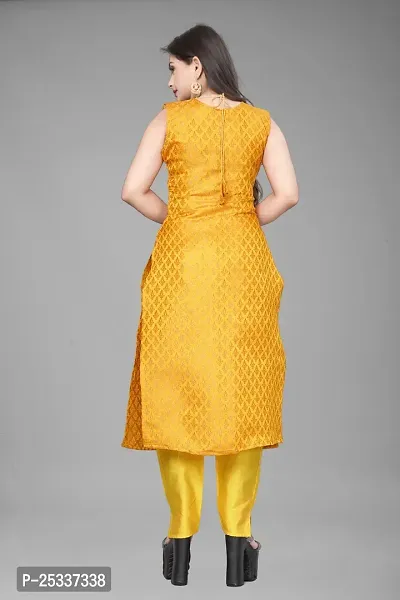 A-Line Yellow Woven Design Jacquard kurta Set-thumb3