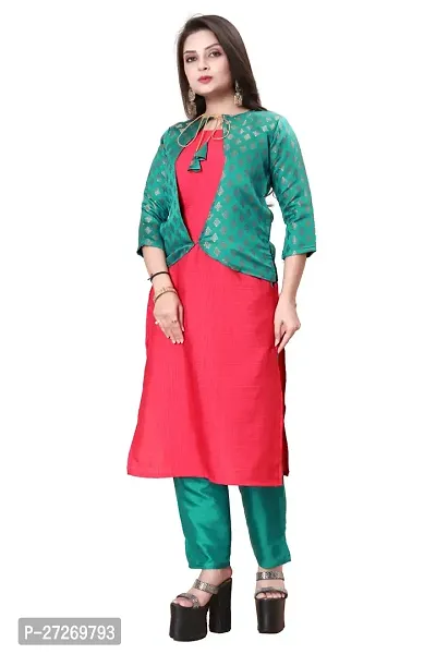 Stylish Soft Silk Kurta With Pant And Koti Set For Women-thumb0