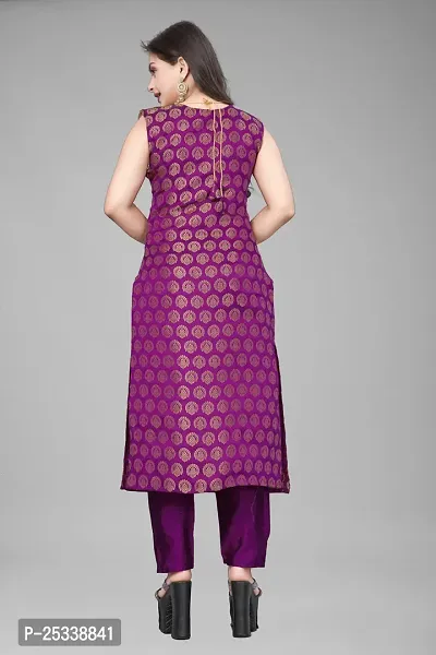 A-Line Purple Woven Design Jacquard kurta Set-thumb3