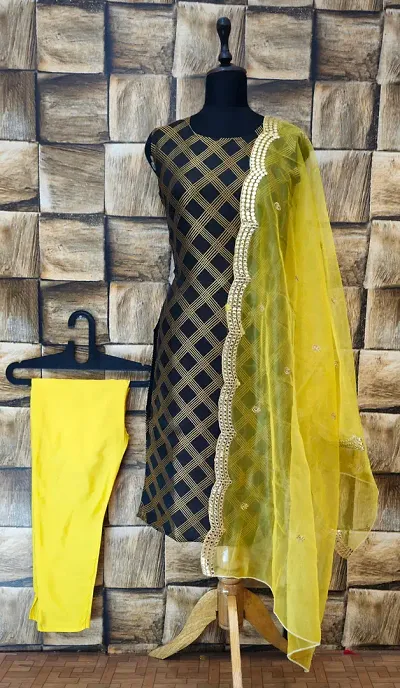 Stylish Jacquard Woven Kurta Bottom Dupatta Set