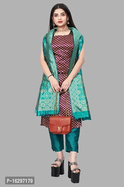 Stylish Fancy Jacquard Unstitched Dress Material Top With Bottom And Dupatta Set For Women