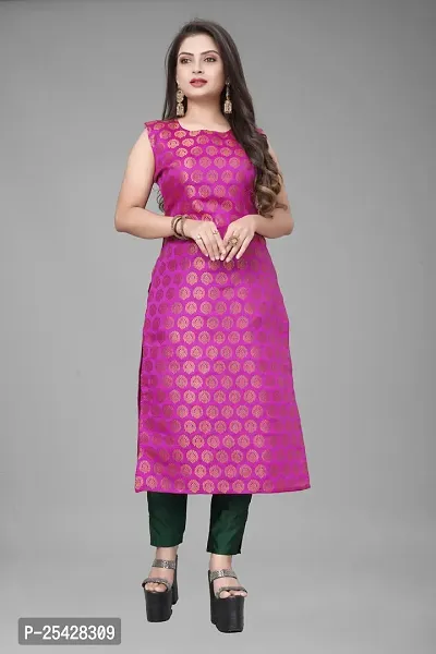 A-Line Pink Woven Design Jacquard Kurti-thumb0