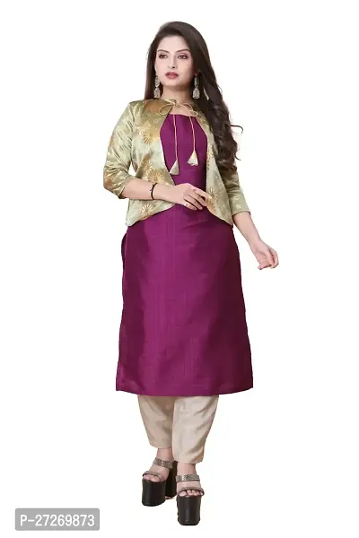 Stylish Soft Silk Kurta With Pant And Koti Set For Women-thumb0