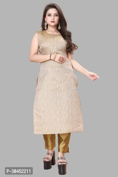 Elegant Beige Woven Design Jacquard Kurta Pant With Dupatta For Women-thumb2