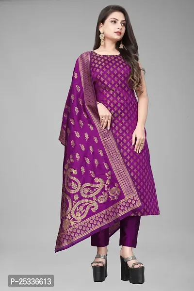 A-Line Purple Woven Design Jacquard kurta Set-thumb0