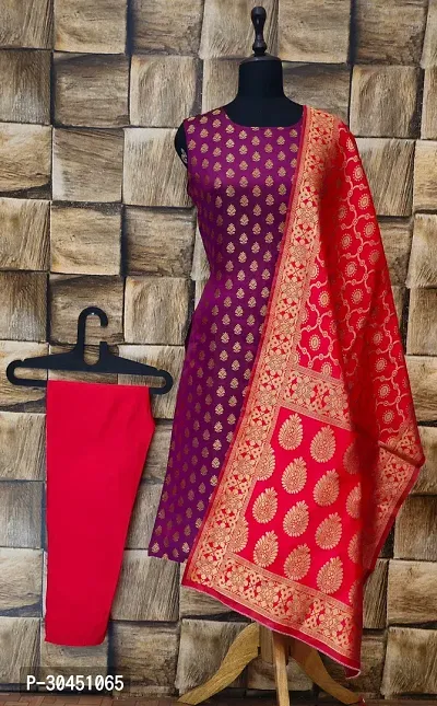 Stylish Purple Jacquard Kurta, Bottom And Dupatta Set For Women