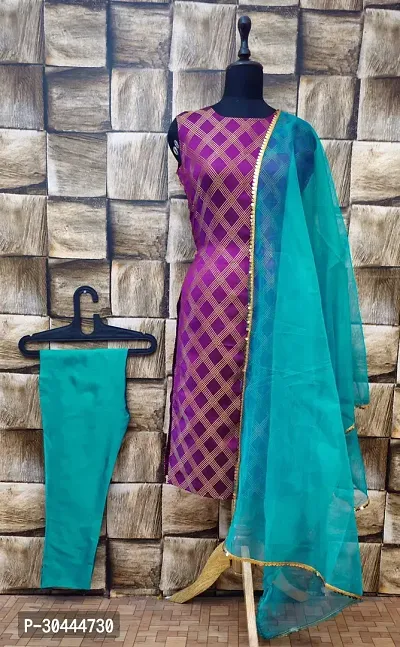 Stylish Purple Jacquard Kurta, Bottom And Dupatta Set For Women