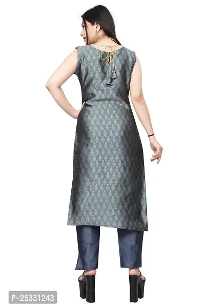 A-Line Black Woven Design Jacquard kurta Set-thumb2