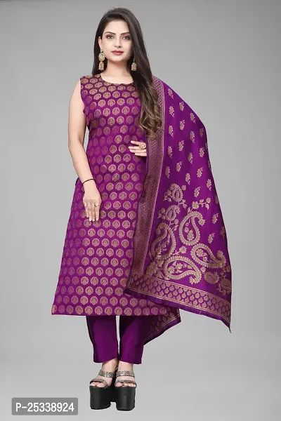 A-Line Purple Woven Design Jacquard kurta Set