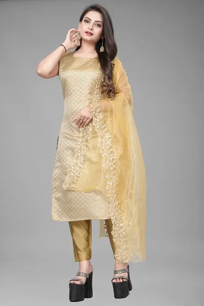 Stylish A-Line Woven Design Jacquard Kurta Set