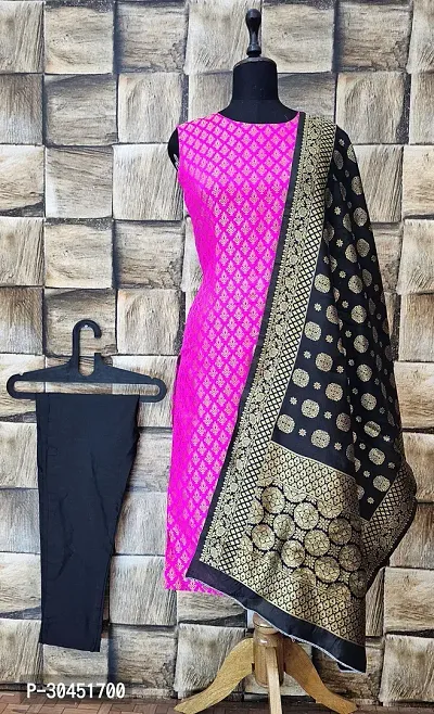 Stylish Pink Jacquard Kurta, Bottom And Dupatta Set For Women