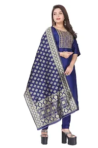 Stylish Navy Blue Silk Kurta, Bottom And Dupatta Set For Women-thumb1