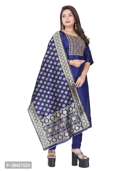 Stylish Navy Blue Silk Kurta, Bottom And Dupatta Set For Women-thumb2