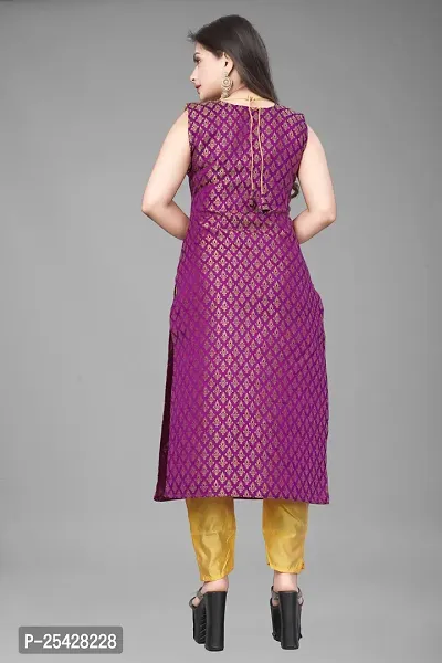 A-Line Purple Woven Design Jacquard Kurti-thumb2