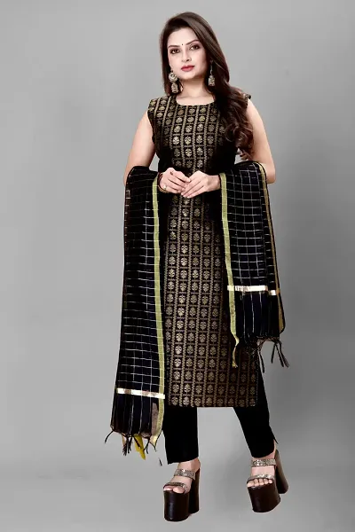 Stylish Jacquard Kurta And Pant With Dupatta Set For Women