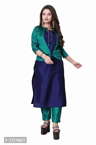 Stylish Soft Silk Kurta With Pant And Koti Set For Women