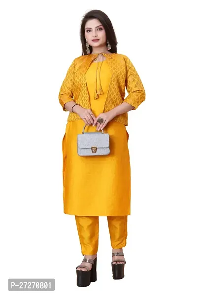 Stylish Soft Silk Kurta With Pant And Koti Set For Women-thumb0